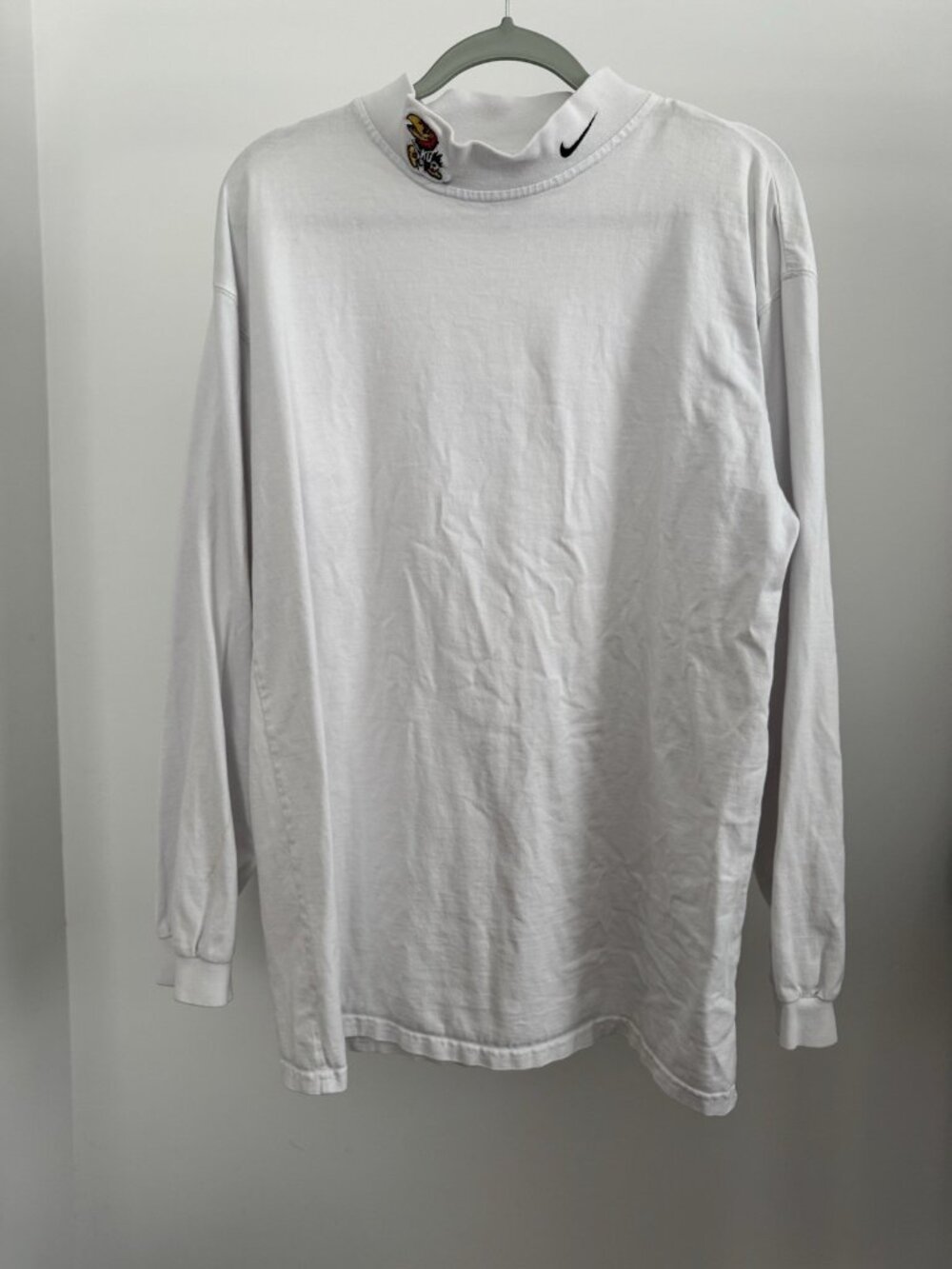 Vintage Nike Kansas Jayhawks Long Sleeve Shirt Men's Large White KU Golf Rare